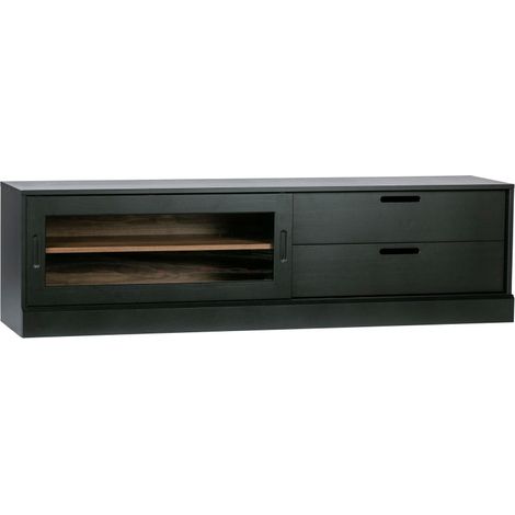 Meuble TV 180cm en bois de pin massif noir RAMERY (1/5)