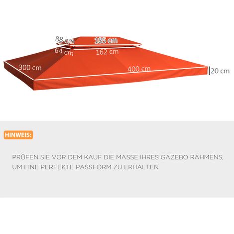 Telo di copertura per gazebo 3 x 4 m in poliestere, doppio tetto, rosso ruggine HAVRYA (1/4)