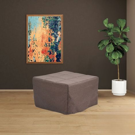 Pouf convertible en lit recouvert de tissu gris tourterelle - Vega (1/4)