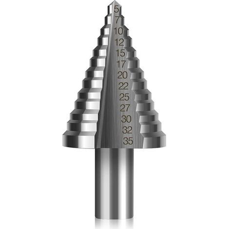 Foret Fraise Meche Etage HSS, Foret Étagé Fraise Conique à Double Fente (5mm-35mm) avec Revêtement Titane, Solide, Parfait Pour Visseuse Percage sur Acier Bois, Plastique, Laiton, Aluminium, PVC (1/5)