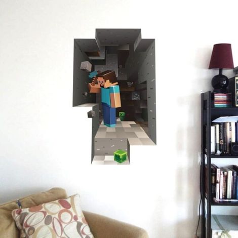 Lot de 2 autocollants muraux géants Minecraft à décoller et coller, style dessin animé, autocollant mural 3D