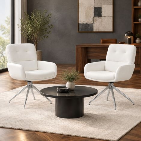 Pack de 2 sillas de comedor giratorias 55x50x85 cm PU blanco metal plateado - CHICFURN (1/5)