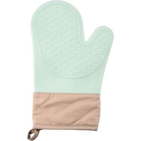 Lot de 2 Gants de Cuisine Silicone Antidérapante, Résistant à la Chaleur, Intérieur en Coton, Silicone Gants de Four Suspendable Parfaits pour Cuisson, Micro Onde, Barbecue (Vert)