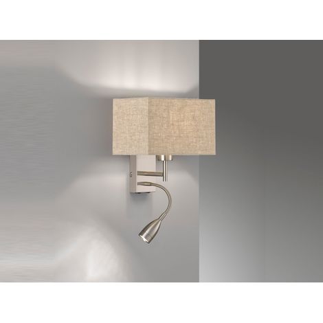 LED Wandlampe mit Leselampe & Stoffschirm Beige eckig, Höhe 38cm (1/5)