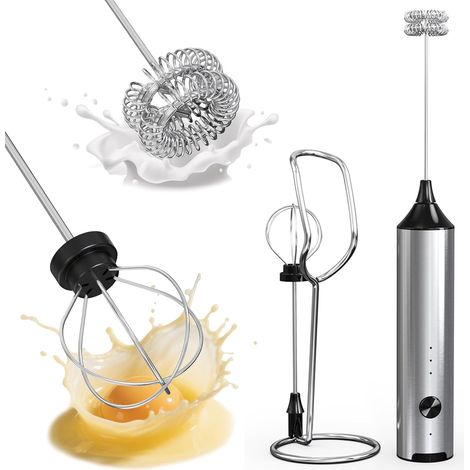 Mousseur à Lait avec 3 Vitesses, Mini Mélangeur Rechargeable avec 2 Fouets en Acier Inoxydable pour Matcha, Chocolat Chaud, Cappuccino et œufs