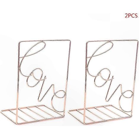 Lot de 2 Serre-livres Métalliques en Forme de Coeur, Support de Rangement pour Étagère et Bureau, Décoration Romantique (1/5)