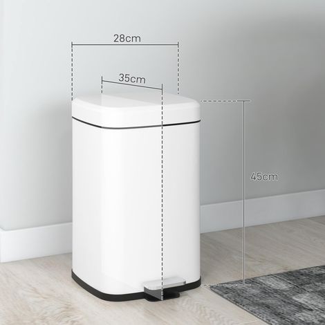 Poubelle de cuisine 20L avec couvercle à fermeture douce et pédale, seau intérieur amovible, 28L x 35l x 45H cm, blanc (1/5)