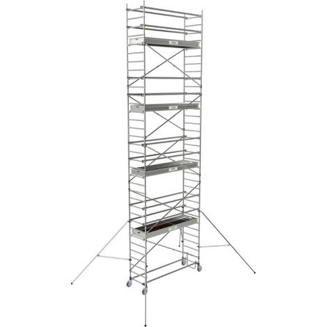 TUBESCA-COMABI-FC - Échafaudage roulant aluminium Cross – Intérieur & extérieur – Longueur 1,80 / 2,50 m – Hauteur 1,85 à 7,85 m - Hauteur de plateau 7,85 m - L 2,5 x l 0,9 m