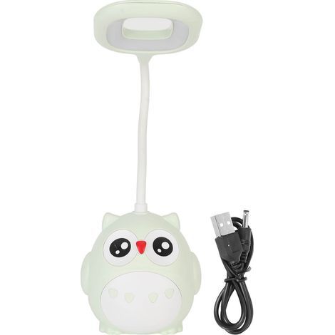 Grüne, eulenförmige, wiederaufladbare LED-USB-Schreibtischlampe mit Stifthalter, sanftem Licht für das Schülerzimmer und augenschonendem Nachtlicht. (1/5)