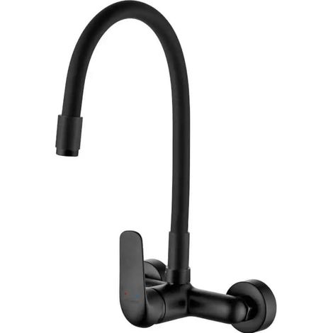 Grifo de cocina mural negro con caño flexible Elza