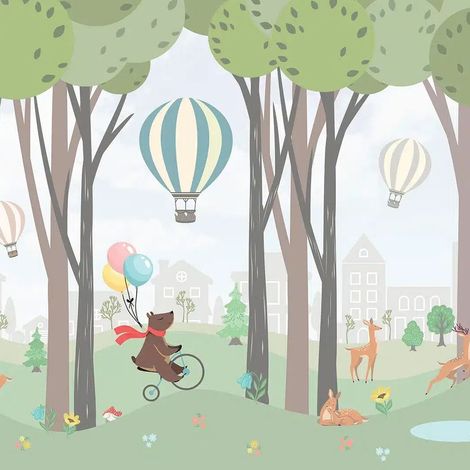 papier peint panoramique animaux de la forêt vert  - Sanders & Sanders (1/5)