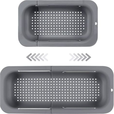 Passoire d'évier extensible - Matériau PP alimentaire - Trous de drainage efficaces - Porte-séchage rapide pour vaisselle - Facile à nettoyer et durable. (Gris foncé) (1/4)