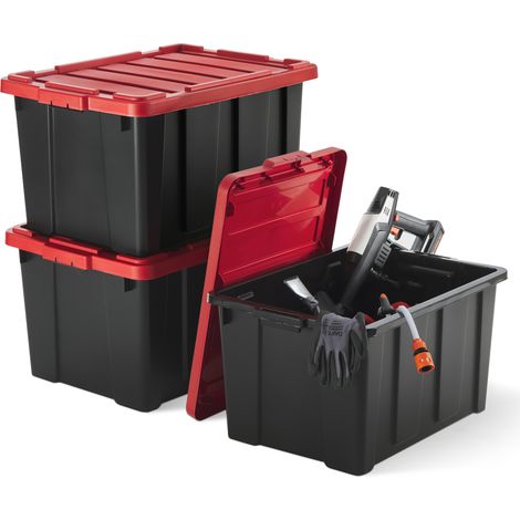 Iris Ohyama, Kunststoff-Aufbewahrungsbox mit robustem Deckel, 68L, 3er-Set, rot, DDSKT-700
