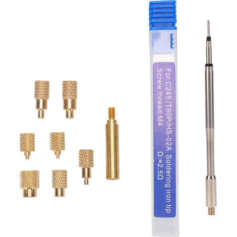 Kit de pointe chauffante compatible avec le fer à souder HS-02A, inserts d'écrou moleté en laiton M2, M2.5, M3, M4, M5, M6 et M8, et adaptateur. (1/5)