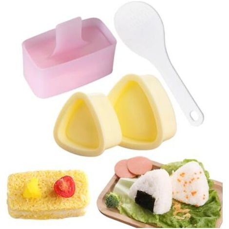 DTEKGAZ - Dreieckige Onigiri-Form, Onigiri-Form zum Selbermachen, Dreieckige Sushi-Form, Dreieckige Sushi-Form, Onigiri-Maker mit Reislöffel, In wenigen einfachen Schritten zum perfekten Onigiri-Sushi (1/4)