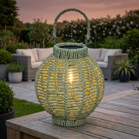 Lunaria Emerald LED Wicker Solar Lantern (1/2)