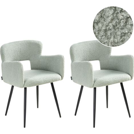 Conjunto de 2 sillas de comedor modernas asiento tapizado en bouclé con reposabrazos verde claro Sanilac (1/5)