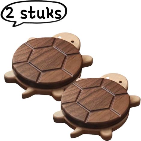 Dessous de verre tortue en bois (2 pièces) - Anti-brûlure, style simple et ludique - Joli set de table magnétique en bois massif pour le bureau - Couleur bois naturel (1/5)