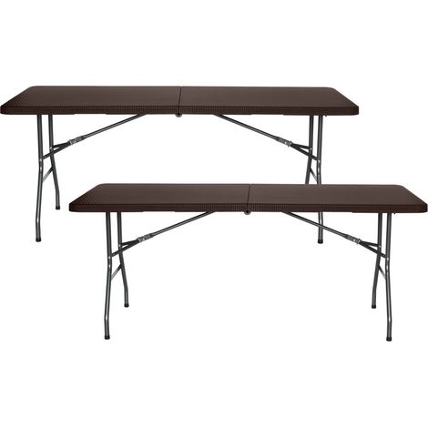 2er-Pack tragbare Klapptische aus Kunstharz, 180 cm, braune Rattanoptik, 7house