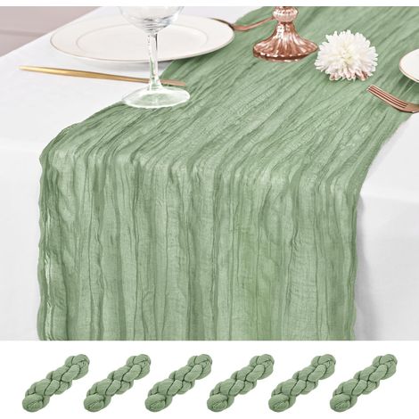 6-teiliges Tischläufer-Set in Salbeigrün, 90 x 300 cm, aus Musselin, rustikale Tischläufer aus Gaze, romantische, lange, transparente Tischläufer für Hochzeitsfeiern und Babypartys (1/4)