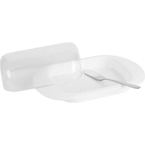 Boîte de rangement en plastique à bords arrondis pour beurre, fromage, dessert, pain, couteau, blanche (1/5)