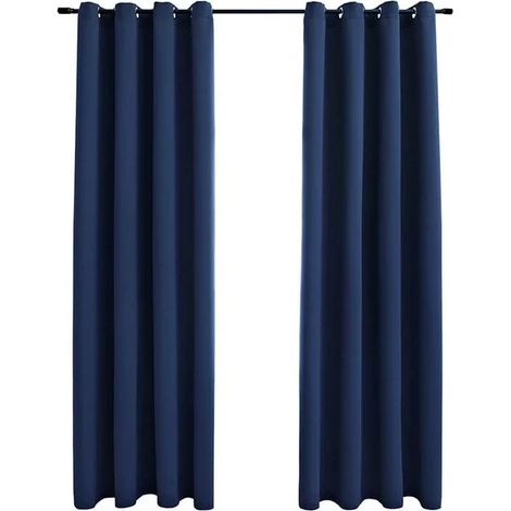 Rideaux occultants à anneaux métalliques, 2 pièces, bleus, 140 x 175 cm (1/5)