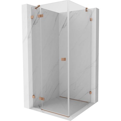 Mexen Lunar cabina doccia battente sinistra 100 x 100 cm, trasparente, rame spazzolato - 834-100-100-65-00-L (1/5)