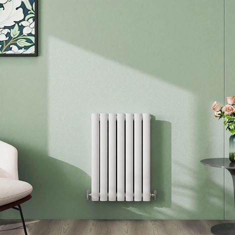 AICA 600x413mm White Horizontal Designer Radiator Double Oval Column Heating UK