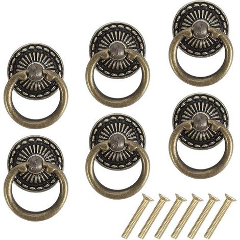 Schubladengriff-Set aus Messing (6-teilig), Vintage-Design, Antike Möbelgriffe, Zinklegierung, Schrankgriffe, Schminktischgriffe (1/4)