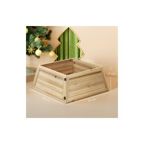Cache-pied de sapin de Noël naturel en bois de sapin 65 x 65 cm avec structure rigide pour salon, entrée et fêtes de Noël (1/5)