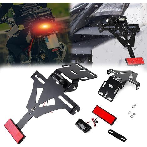 Support De Plaque Moto, Universel Support Plaque Moto Porte Plaque Immatriculation Support De Plaque D'Immatriculation Réglable avec Feu Arrière Et Réflecteur
