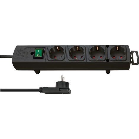 Brennenstuhl Comfort-Line Plus, Steckdosenleiste 4-fach, mit Flachstecker, Schalter, 2m Kabel und extra breite Abstände der Steckdosen, schwarz (1/5)