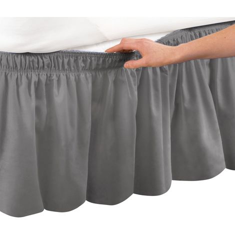 Jupe de Lit - Élastique Réglable - Cachette pour Sommier - Gris - Taille Queen King (1/5)