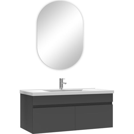 Ocean ensemble meubles Salle de Bain simple vasque 100cm + miroir ovale Anthracite