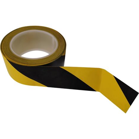 Bande adhésive de signalisation de danger noire et jaune, 4,8 cm x 30 m. Idéale pour les murs, les sols, les tuyaux et les équipements - assurant sécurité et haute visibilité. (1/4)