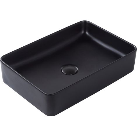 Lavabo sobre encimera baño clásico cerámica negro acabado mate rectangular 51 x 34 cm Chivana