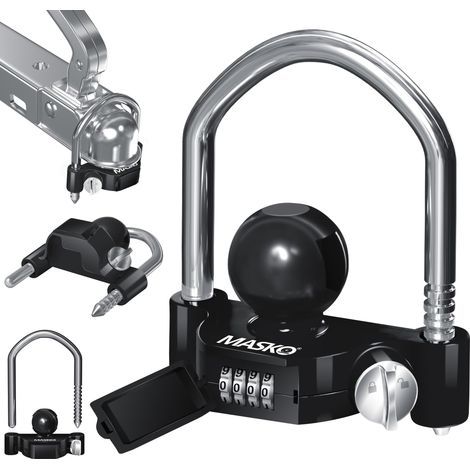 MASKO® Anhängerschloss Zahlenschloss mit 4 Stellig Code für gängige Anhängerkupplung Anhängerkugelsperrkupplung einfache Montage Diebstahlschutz Schwarz (1/5)