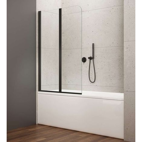 Aqualine Wila - Mampara de baño 90x140 cm, dos piezas, cristal negro/claro AQ5742B (1/5)