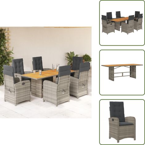 The Living Store Ensemble à manger de jardin et coussins 7 pcs gris rotin - Chaises de jardin (1/5)