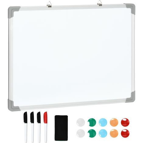 Tableau blanc magnétique 60x45 cm, cadre en aluminium, kit complet : feutres, chiffon effaceur et aimants (1/5)
