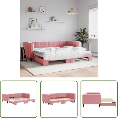 The Living Store Tagesbett Ausziehbar Rosa 90x200 cm Samt - Sofa - Bett - Schlafsofa - Gästebett - Tagesbett (1/5)