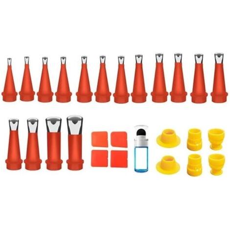 Applicateur de buse de calfeutrage en acier inoxydable avec base, ensemble d'outils de finition de mastic pour joints d'évier de cuisine et de salle de bain, comprend une spatule en silicone (1/4)