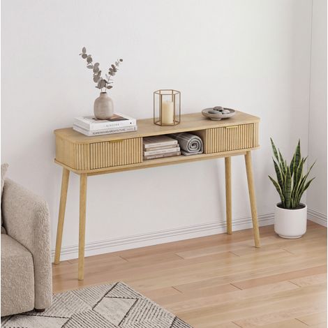 Console da ingresso 120x35x77,6 cm, MDF/legno, rovere chiaro, FloraGrace (1/5)