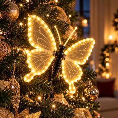 Farfalla Gigante Luminosa 60 cm 330 LED Luce Calda con Ali in Movimento Timer IP44 per Giardini Facciate e Natale (1/5)