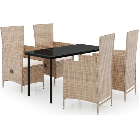 Maison Exclusive - 5-tlg. Garten-Essgruppe mit Kissen Beige