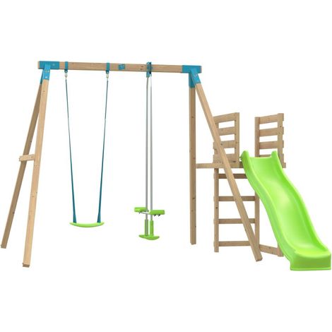 Station AUBÉPINE balançoire - vis-à-vis - toboggan - kit d'ancrage - bois carré FSC® h243 cm (1/4)
