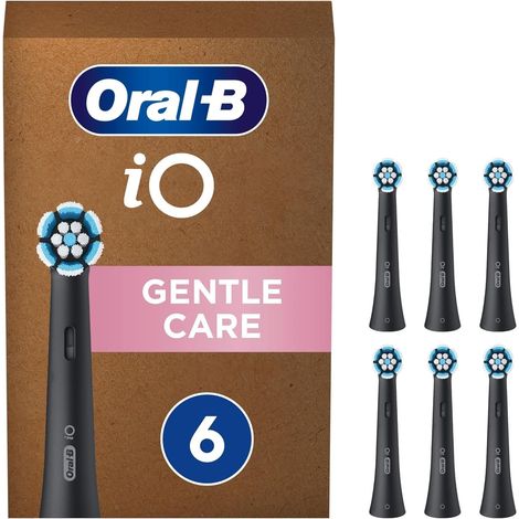 Lot de 6 têtes de brosse à dents électrique pour nettoyage en douceur des dents iO, emballage compatible avec boîte aux lettres, noir (1/5)