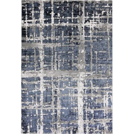 Tappeto design moderno soggiorno pelo corto grigio blu Double BLU001