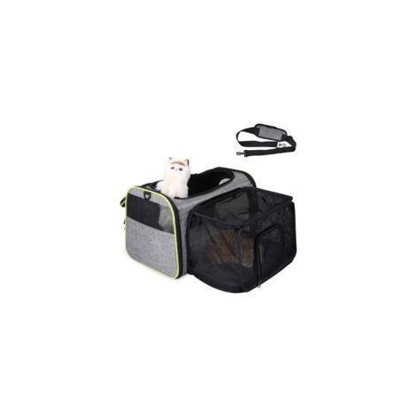 Sac de transport extensible pour chats, chiens et autres animaux de compagnie, maille respirante, spacieux, pliable avec matelas amovible en peluche, adapté aux voyages en avion, en train ou en voitur