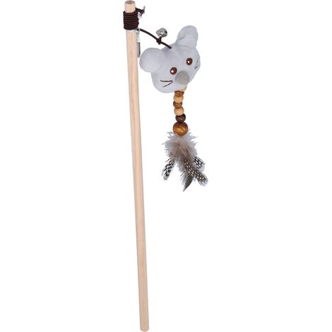 Poteau en bois bâton de chat drôle souris de dessin animé mignon en peluche vocaliser jouets de plumes interactifs avec BellsGrey (1/5)